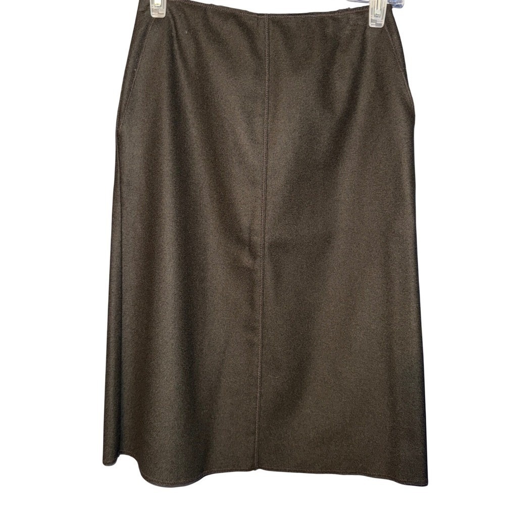 Midi Skirt A-Line Pockets Wool Blend Solid Brown Minimalist Dark Academia Modest